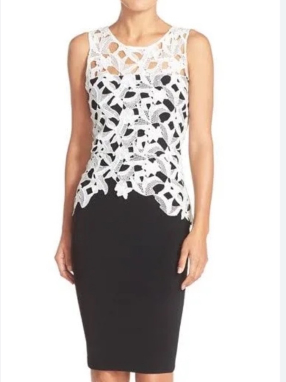 Sachin + Babi Black and White Floral Embroidered Sheath Cocktail Dress Size 8 - Picture 4 of 10